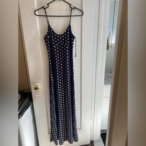 MICHAEL Michael Kors Metallic Print Maxi Dress True Navy Gold Size XS